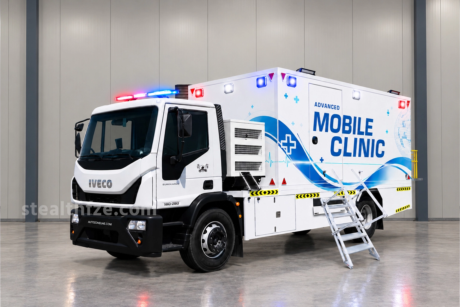 Iveco Eurocargo advanced mobile clinic with external generator and folding access steps