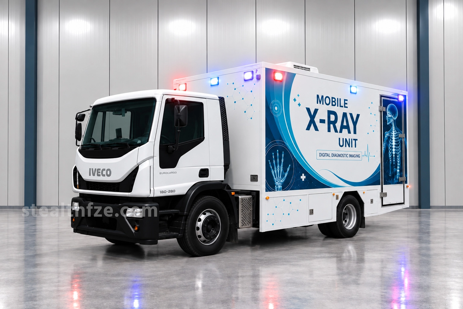 Iveco Eurocargo mobile x-ray unit with shielded rear access door for digital diagnostic imaging