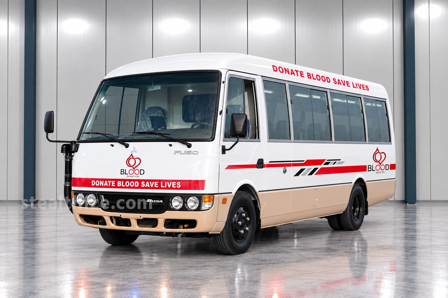 Mitsubishi Fuso Rosa blood donation bus fitted out for mobile collection drives